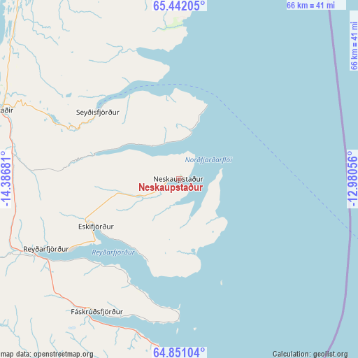 Neskaupstaður on map