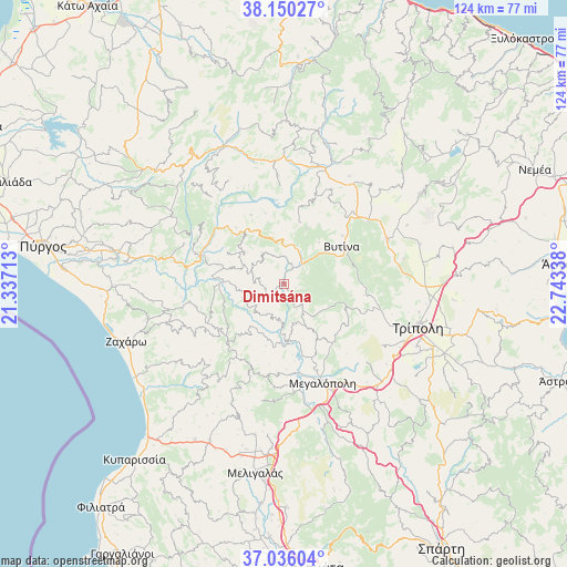 Dimitsána on map