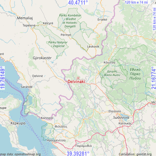 Delvináki on map