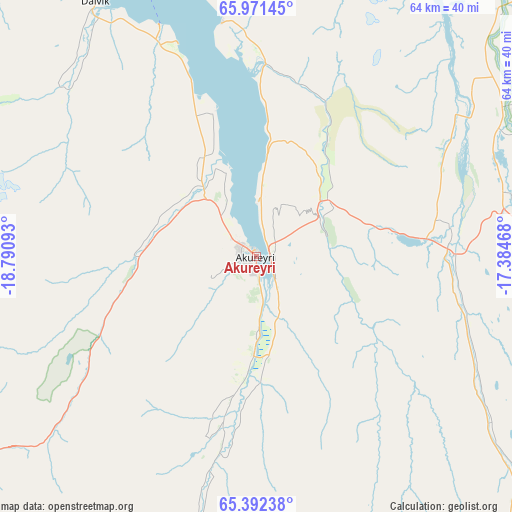 Akureyri on map