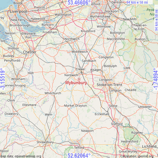 Wybunbury on map