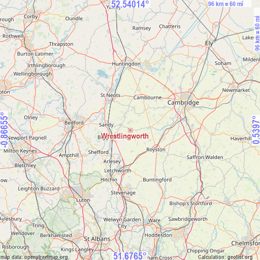 Wrestlingworth on map