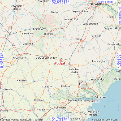 Woolpit on map