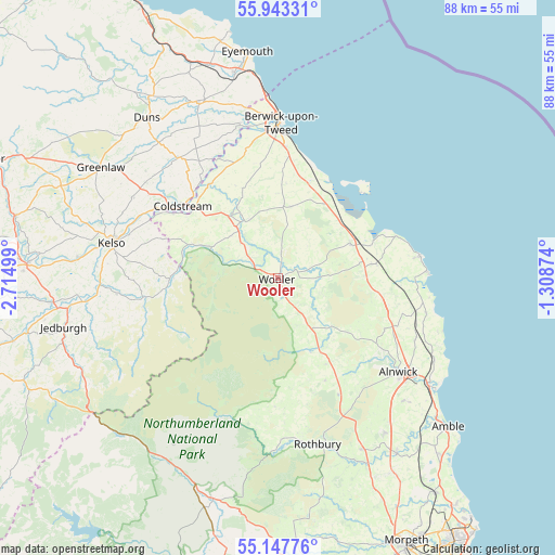 Wooler on map