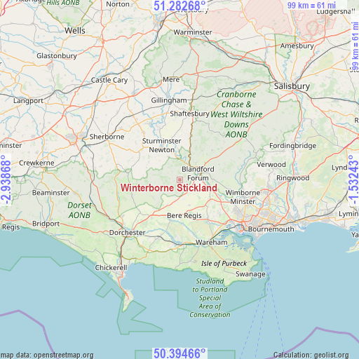 Winterborne Stickland on map