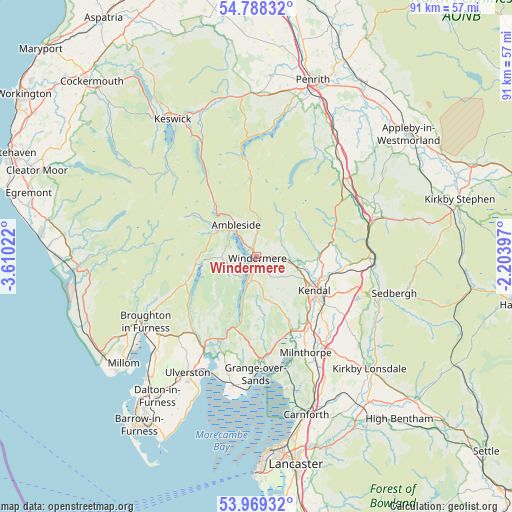 Windermere on map