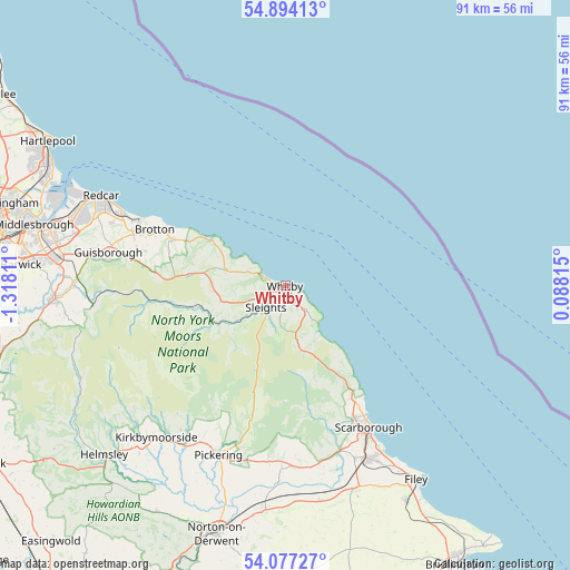 Whitby on map