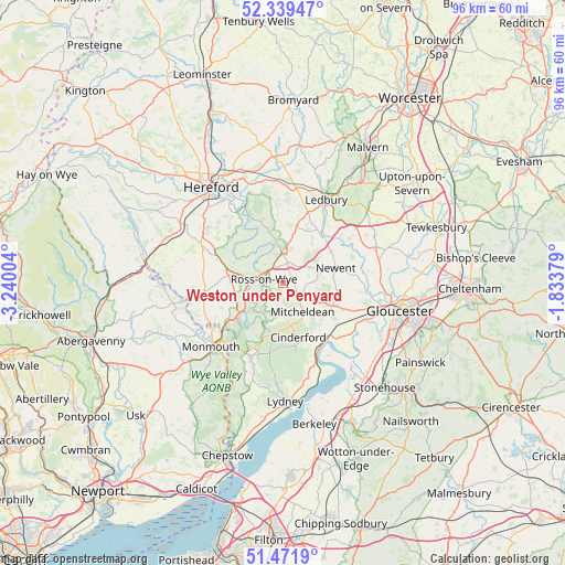Weston under Penyard on map