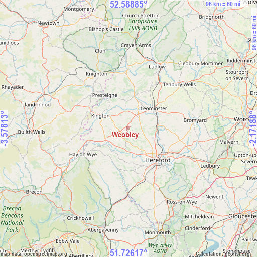 Weobley on map