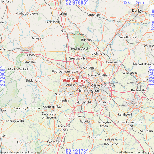 Wednesbury on map