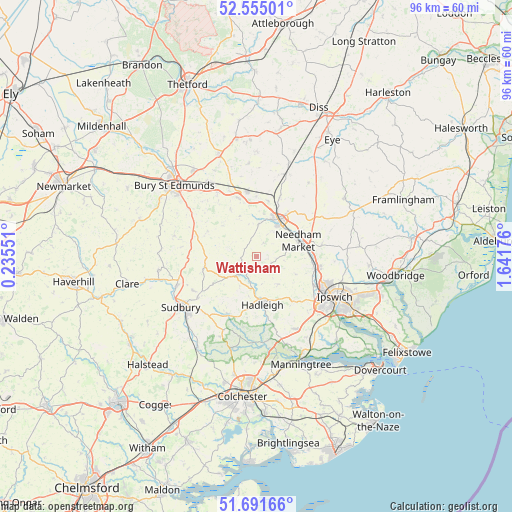 Wattisham on map