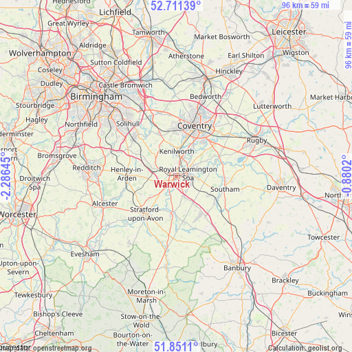Warwick on map