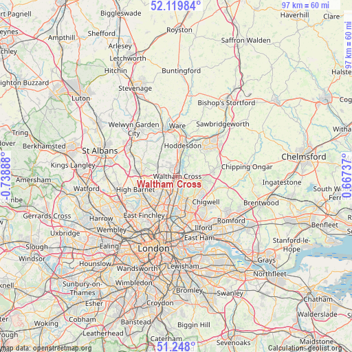 Waltham Cross on map