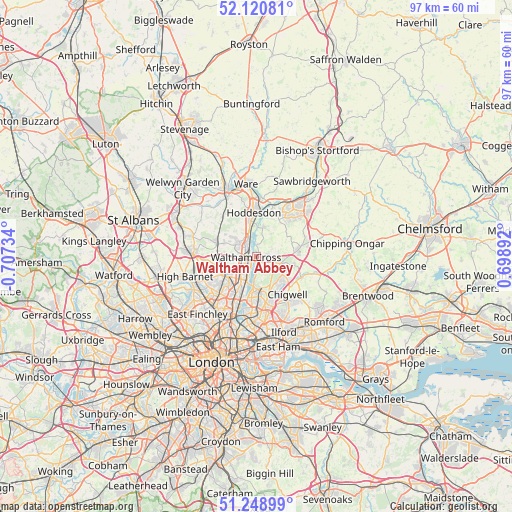 Waltham Abbey on map