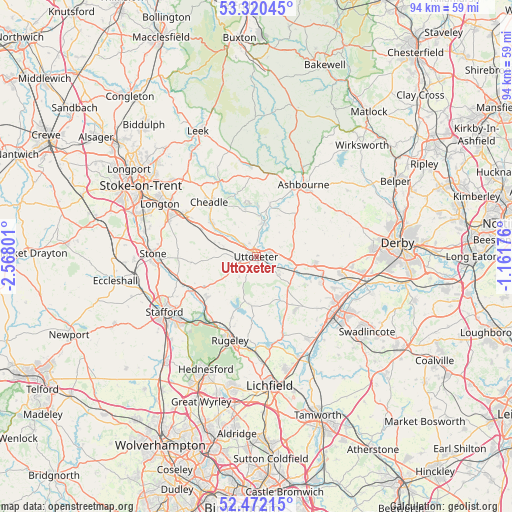 Uttoxeter on map