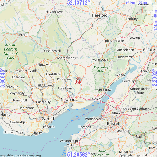 Usk on map