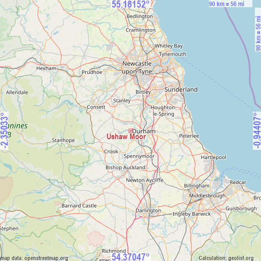 Ushaw Moor on map