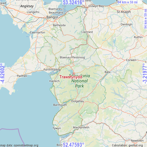 Trawsfynydd on map