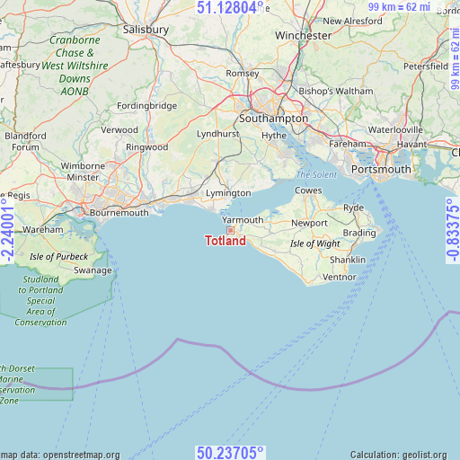 Totland on map