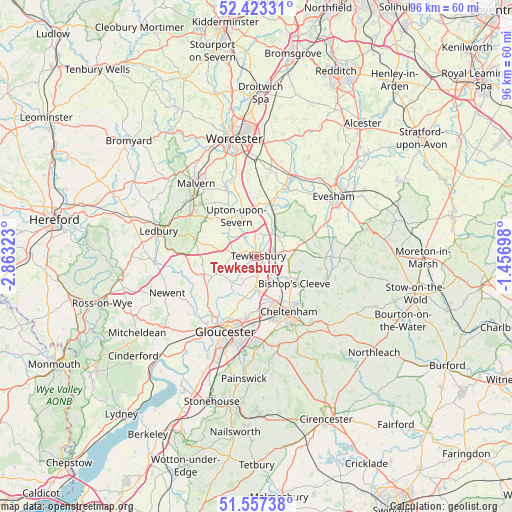Tewkesbury on map