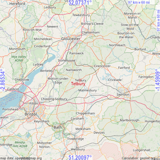 Tetbury on map