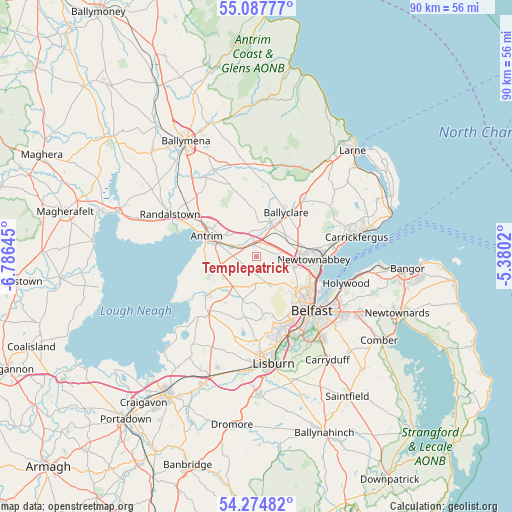 Templepatrick on map