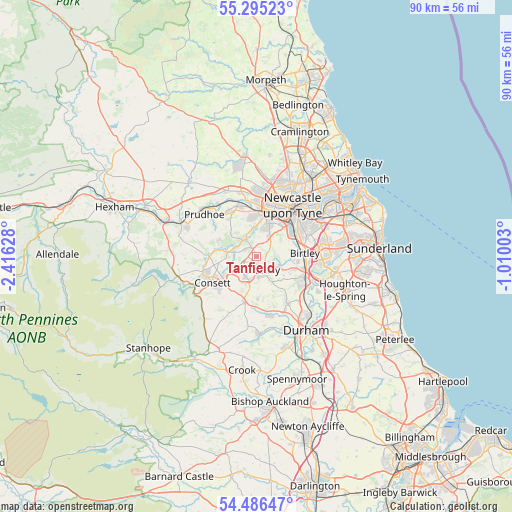 Tanfield on map