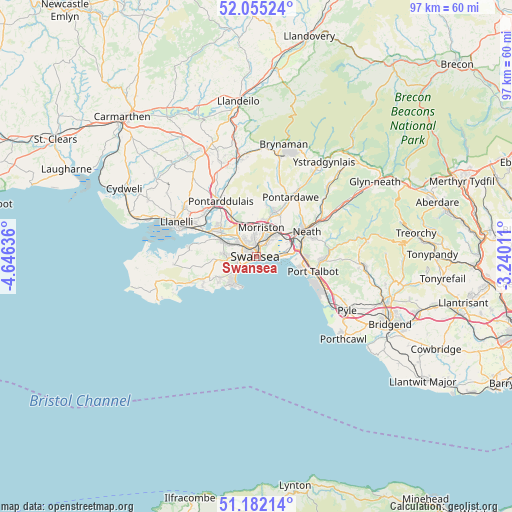 Swansea on map