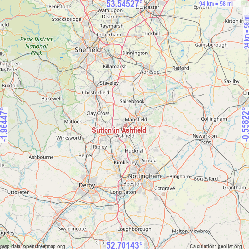 Sutton in Ashfield on map