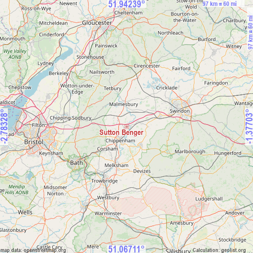 Sutton Benger on map