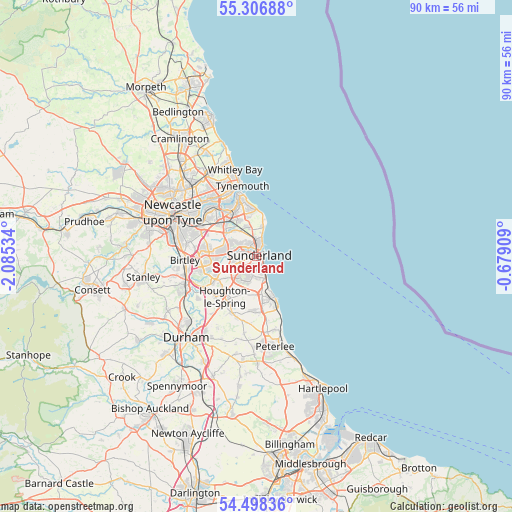 Sunderland on map