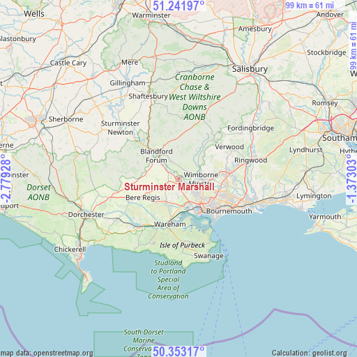 Sturminster Marshall on map