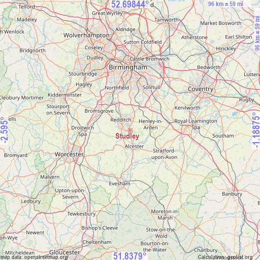 Studley on map