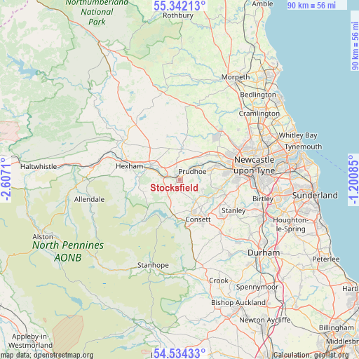 Stocksfield on map