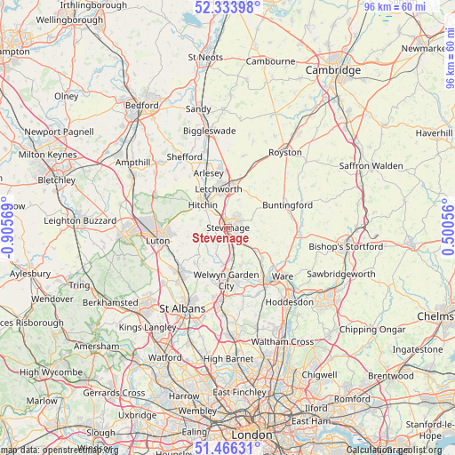 Stevenage on map