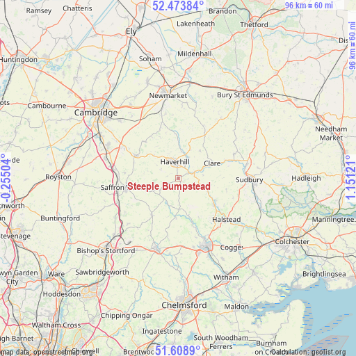 Steeple Bumpstead on map
