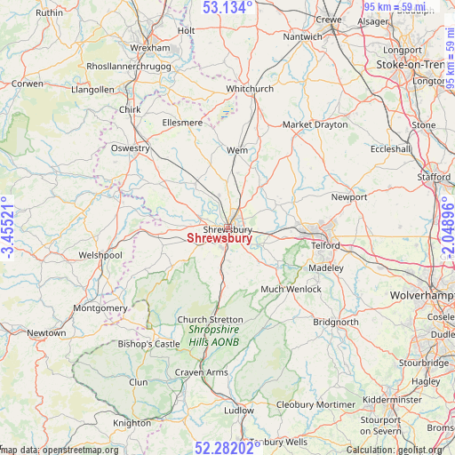 Shrewsbury on map