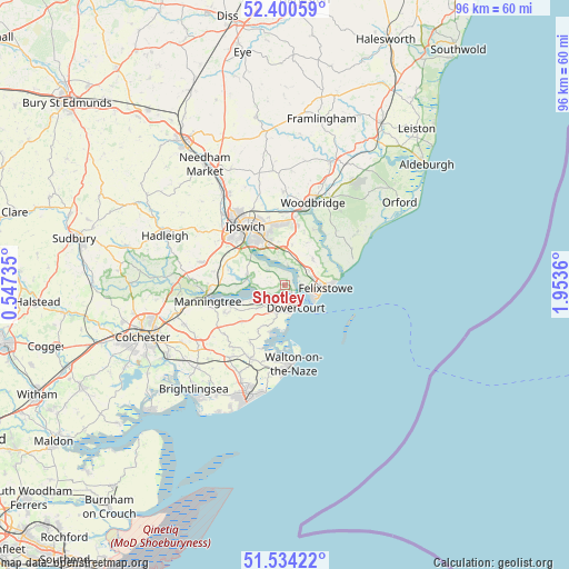 Shotley on map