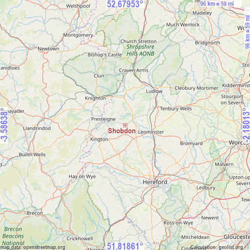 Shobdon on map