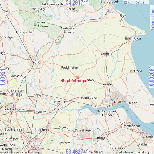 Shiptonthorpe on map