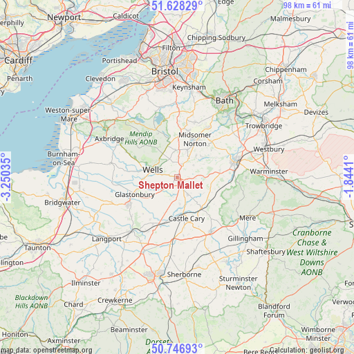 Shepton Mallet on map