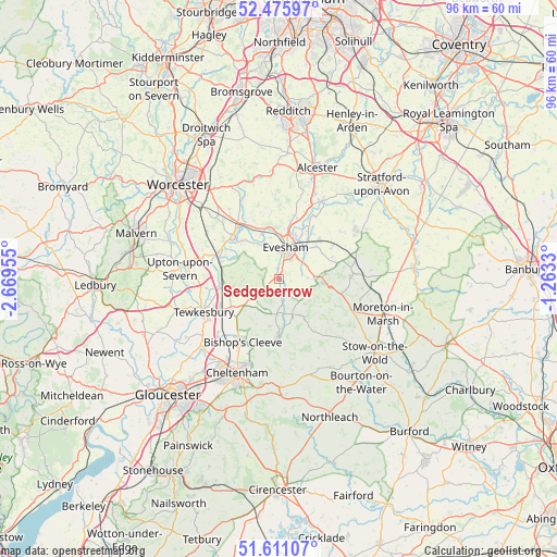 Sedgeberrow on map