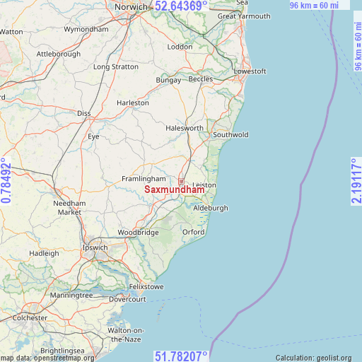 Saxmundham on map