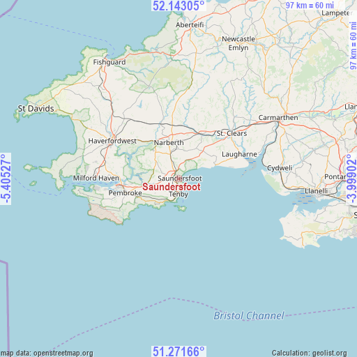 Saundersfoot on map