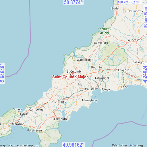 Saint Columb Major on map