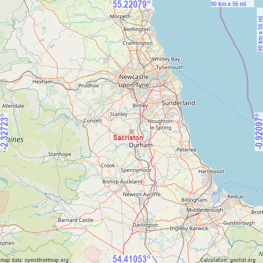 Sacriston on map