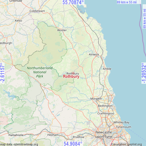 Rothbury on map