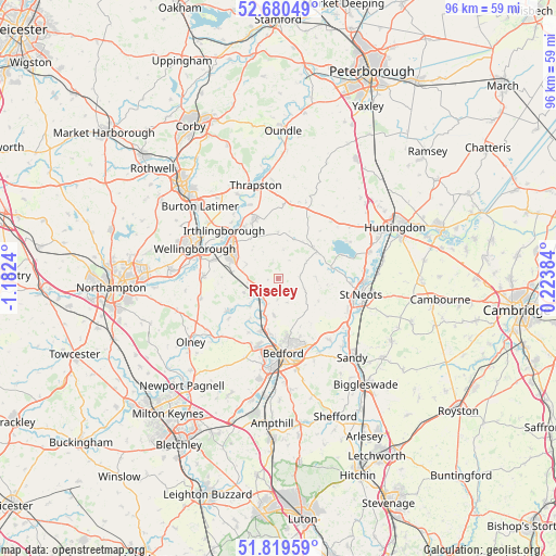 Riseley on map