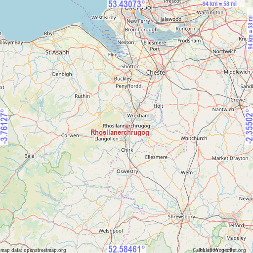 Rhosllanerchrugog on map