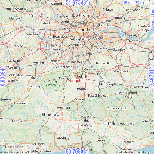 Reigate on map